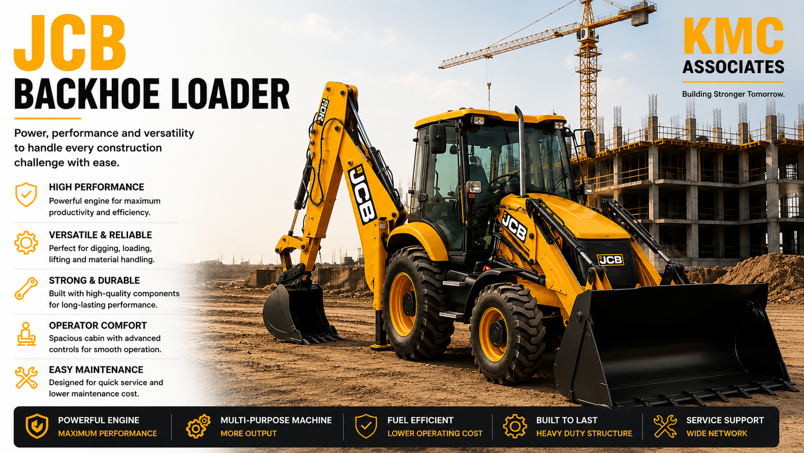 JCB & Backhoe Loaders | KMC Construction Company, Civil Contractor Theni, Tamil Nadu